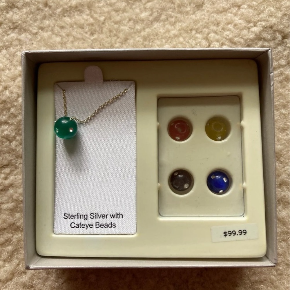 Sterling Silver Necklace with Cateye beads